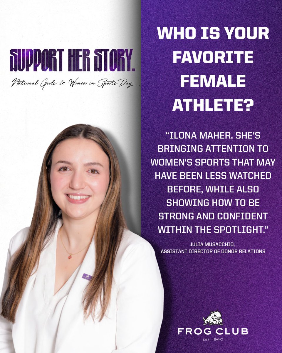 TCUFrogClub's tweet photo. Everybody needs someone like our Assistant Director of Donor Relations, Julia Musacchio, on their team! 

#NGWSD #SupportHerStory #GameChangeHER https://t.co/cqKyKpHo0v