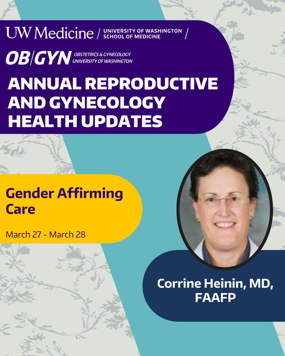 UWIPCE's tweet photo. RGHU 2026!
Dr. Corinne Heinen on gender-affirming GYN care.
Strategies for inclusive practice.
Mar 26–27
https://t.co/1KggZYtDwW

#womenshealth #primarycare #cme @UWashOBGYN @UWMedicine @uwfm @UW_DGIM https://t.co/dP2dvwnIsX