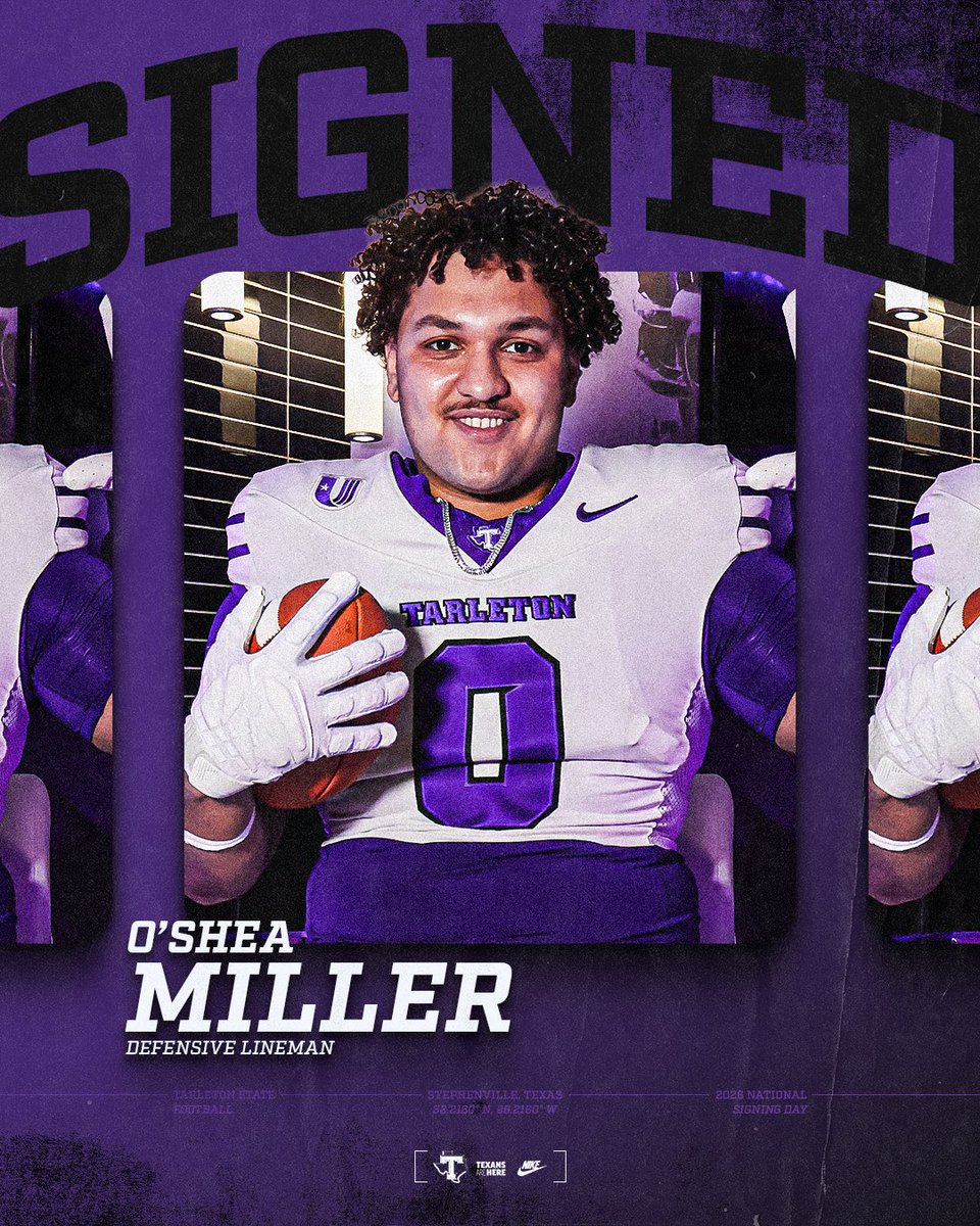 TarletonFB's tweet image. O’Shea Miller played the last four years at Southern Oregon. He appeared in 20 career games, recording 3.5 sacks, seven tackles for loss, two fumble recoveries and 50 total tackles. 

His best season came in 2024, where he had career-bests in sacks (three), tackles for loss…