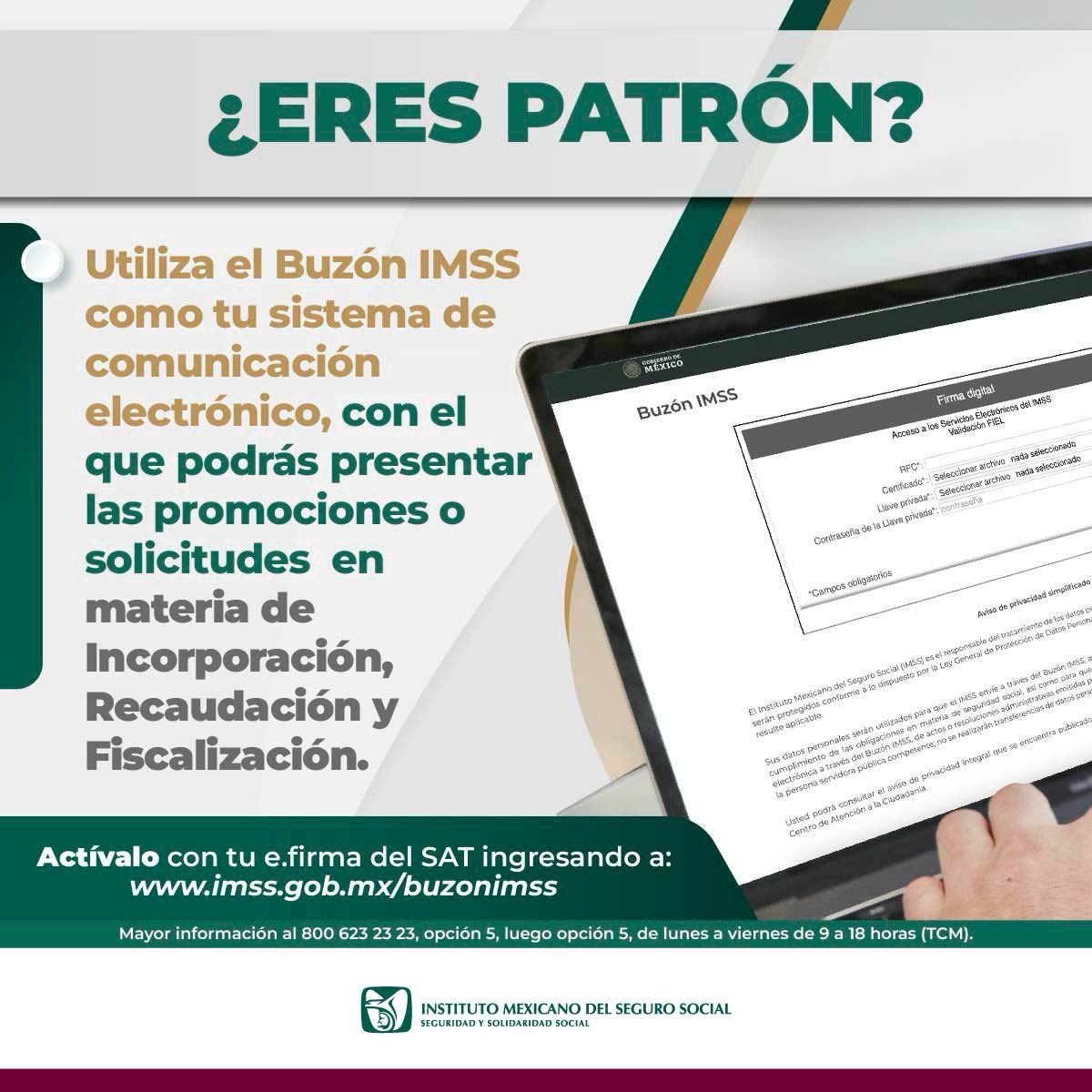 ProdeconMexico's tweet photo. #PRODECONTeInforma 📣

📬 ¡Atención #PersonasEmpleadoras!

Para recibir notificaciones, avisos y requerimientos de forma segura y oportuna, no olviden activar su #BuzónIMSS.

✅ Mas información en 👉🏼 https://t.co/j873sazHxR

#SeguridadSocial https://t.co/x222tEfqQY