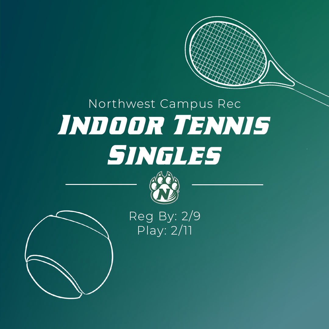 NWCampusRec's tweet image. All love, no faults (okay, maybe a few) 😅🎾

Come out to Hughes Fieldhouse on Wednesday, February 11th for our IM Indoor Tennis Singles Tournament! Registration closes on Monday, February 9th at 11:30 pm on IMLeagues. #campusrec #tennis #intramural #sport #oabaab