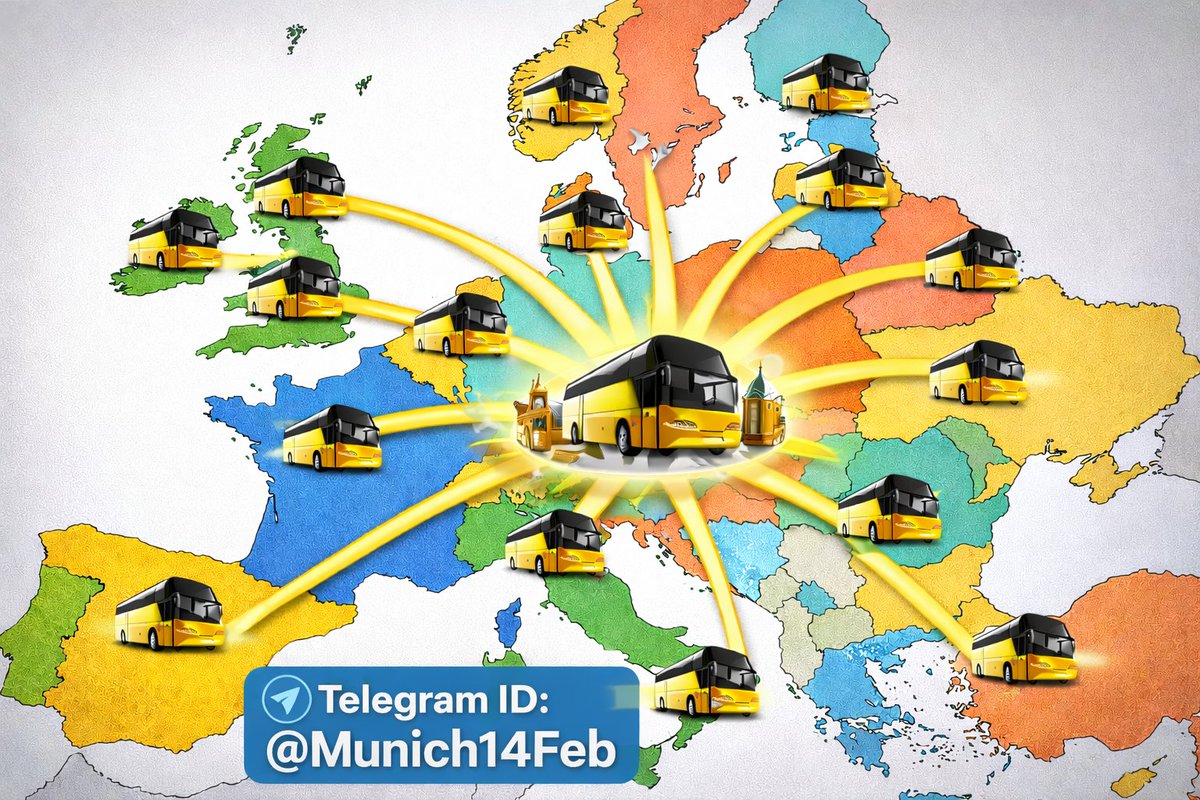 سازماندهی حمل‌ونقل سراسری اروپا به مونیخ آغاز شد
در این کانال تلگرام می‌تونید
✅ لیست شهرهایی که اتوبوس تدارک دیده شده
و
✅ شماره تماس هماهنگ‌کننده‌ها در هر شهر
رو به‌صورت به‌روز پیدا کنید.
👉 Telegram ID: @Munich14Feb
با هم، منسجم و سازمان‌یافته به مونیخ می‌رویم