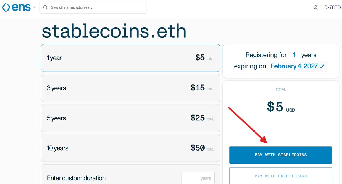 On the new ENS app you can pay with Stablecoins. 👀

Stablecoins.eth must have a raging boner right now. 🚀