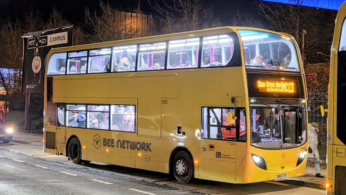 WC2512's tweet photo. Loading up the post match crowds ⚽️

@BeeNetwork #FirstManchester 33849 - SN14 TTY at the #EtihadStadium tonight working the MC13 matchday shuttle back to #Shaw #WrensNest. https://t.co/1XP02Nis63