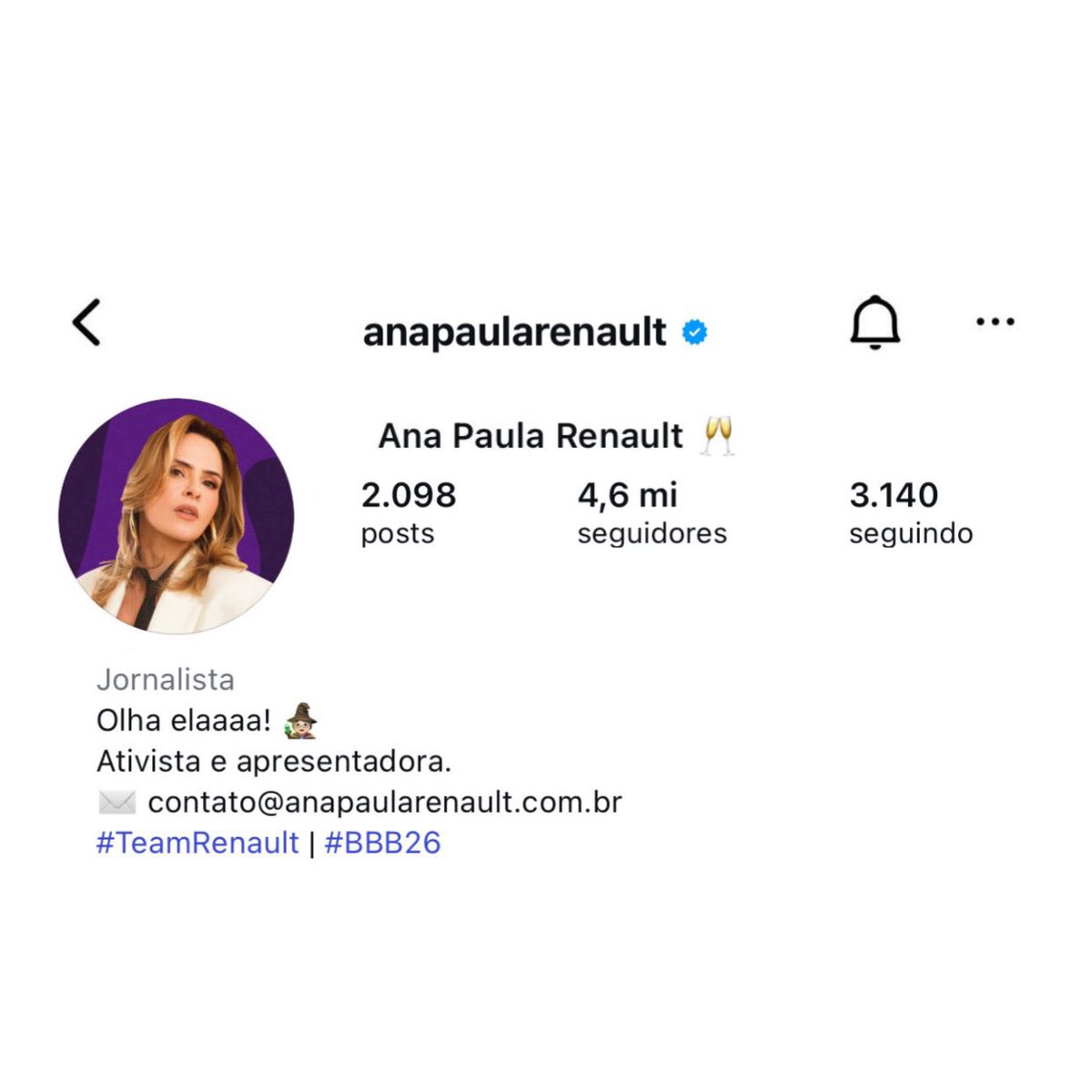 SupportRenault's tweet image. A MULHER DISPAROU! 

Ana Paula Renault atingiu a marca de 4.6M de seguidores em seu instagram.

#TeamRenault  #BBB26