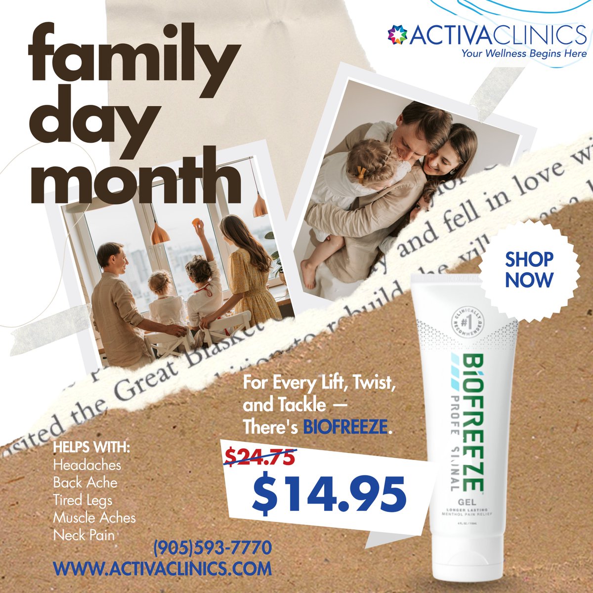 ActivaClinics's tweet image. February promo: Biofreeze Gel $14.95 (reg. $24.75). Great for everyday aches. Available this month at Activa Clinics. (905) 593-7770 #Biofreeze #ActivaClinics