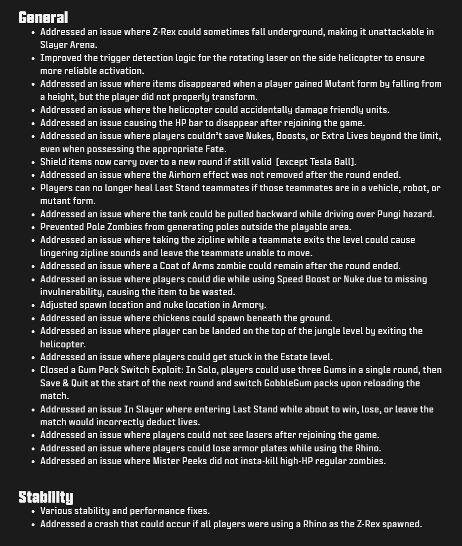 CoDZombHistory's tweet photo. February 4 - #BlackOps7 #DeadOpsArcade Season Two Patch Notes
- New Features
- Hardcore Leaderboard reset for Season Two
- Gameplay Tuning
- General Fixes
- Stability Fixes https://t.co/m2hLO1JJjN
