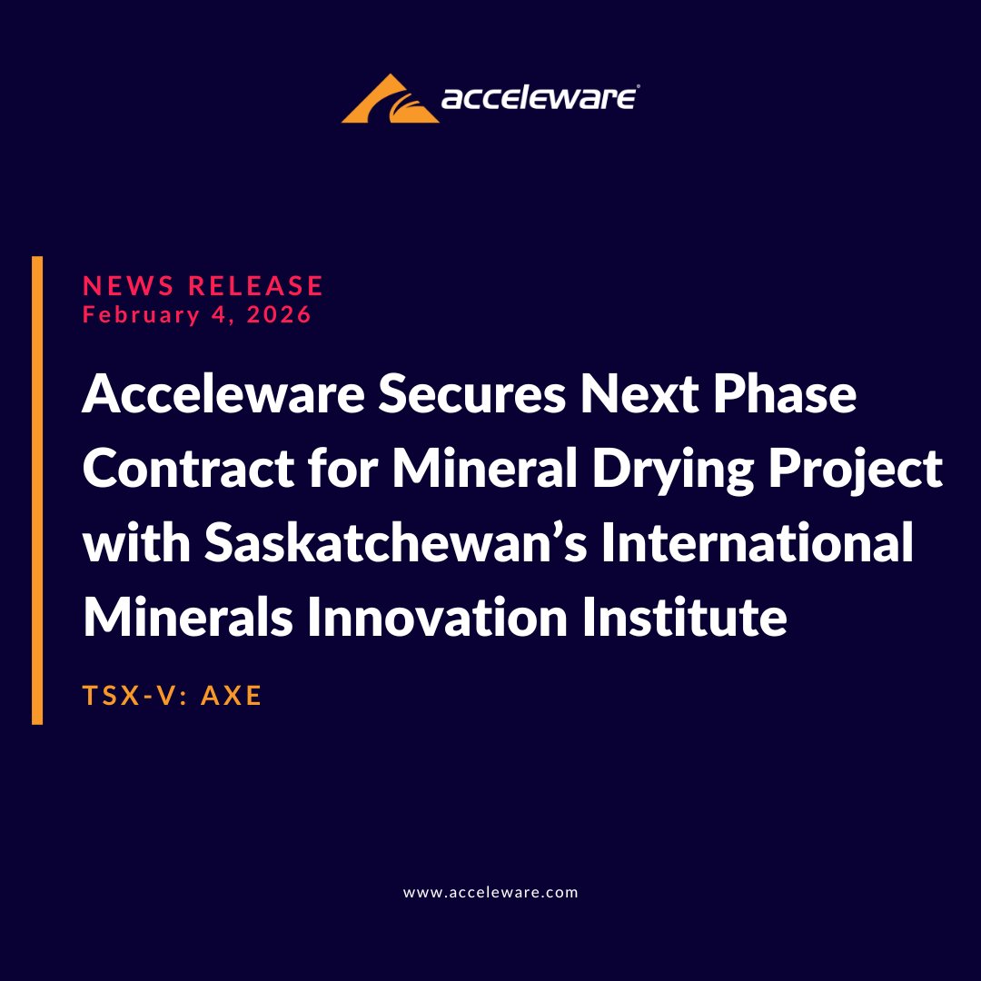 acceleware's tweet photo. Acceleware has been awarded a Phase 3A contract for a potash drying project by IMII. This project, worth $350,000, positions Acceleware as a leader in applying radio frequency (RF) heating technology for industrial mineral processing.

https://t.co/tysnj3riMd https://t.co/rzacLZsKV4