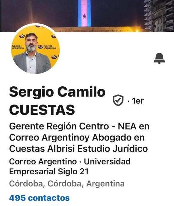 Desdemona_jna's tweet image. @jmilei @GordoDan_  @TraductorTeAma:
Informó,
Sergio Camilo Cuestas se desempeña como Gerente de la Región Centro (o Región Centro-NEA) de @CorreoOficialSA, esta ahira.con los troskos marchando  en el sur.