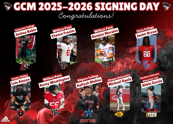 RodneyLemons1's tweet photo. Congratulations to the 9 GCM athletes that signed NLIs to continue their education and athletic careers at the next level. 6 football, 2 softball and 1 baseball player
@Coach_JCleve @GcmPatriot
#StayRed #CountOnMe #GoPats https://t.co/ACs1cWLzeO