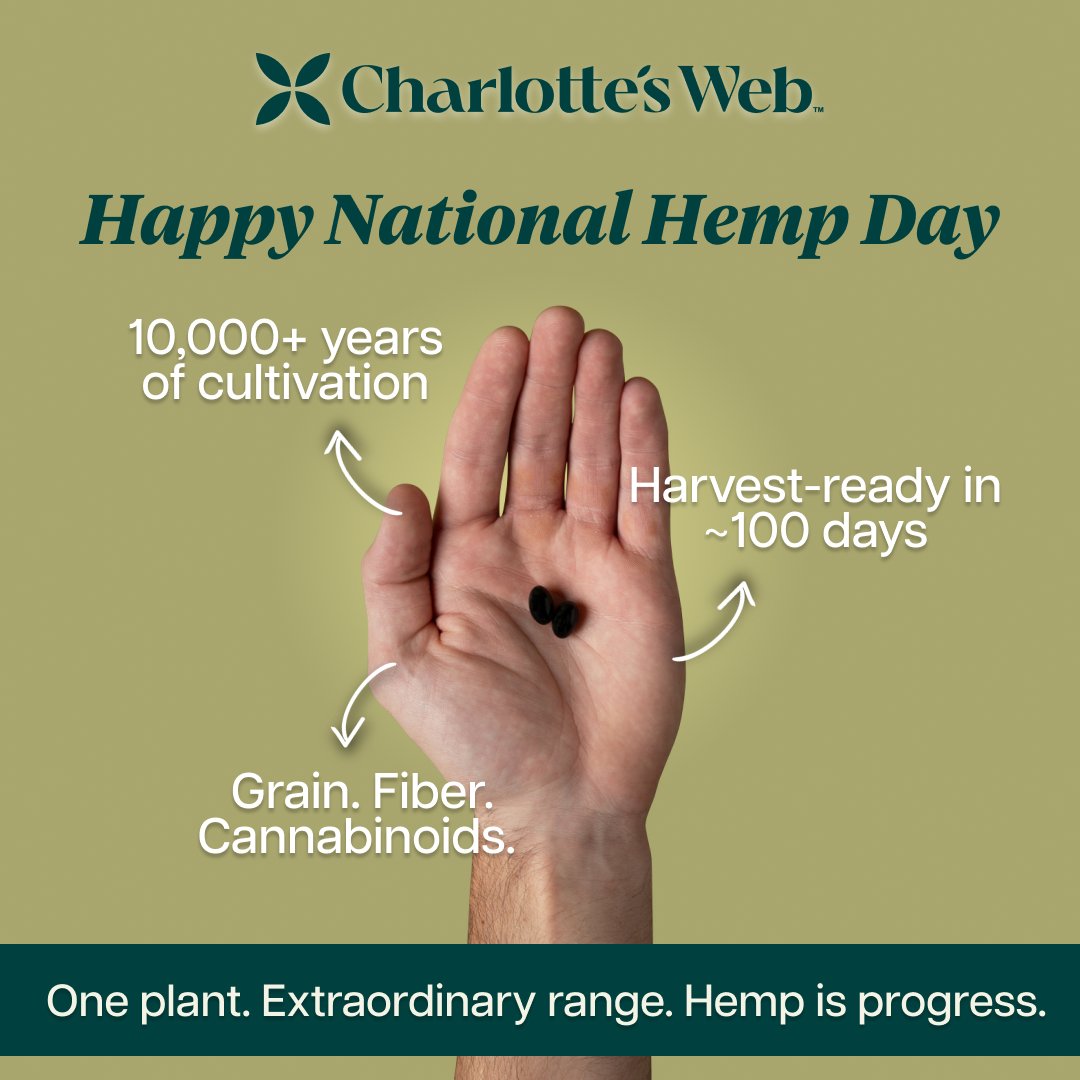 charlottesweb's tweet photo. Hemp uses less water, grows faster, and fuels industries spanning wellness, textiles, building materials, and more. Nearly every part of the plant can be used. 
 
Today, we're celebrating an essential plant with some serious utility. 

#HappyNationalHempDay https://t.co/xdsaFFynm6