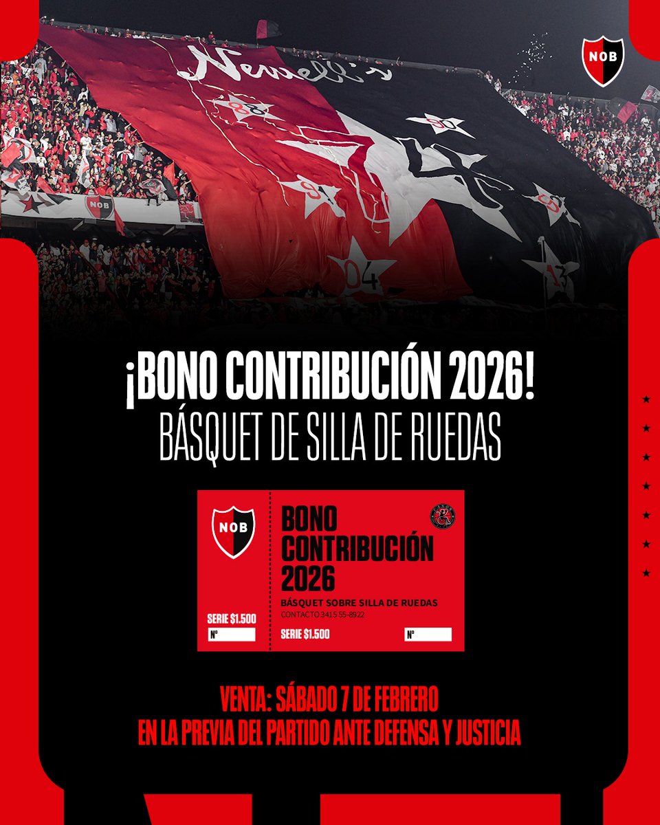 ‼️SE AGRADECE DIFUSIÓN!!‼️
El día sábado tenemos nuestra primera venta de bonos contributivos para poder afrontar nuestro año de competencia y las cuotas societarias de nuestros deportistas para seguir representando al glorioso NEWELL'S OLD BOYS.
Valor $1500 
Alias: BSSR.NOB.26