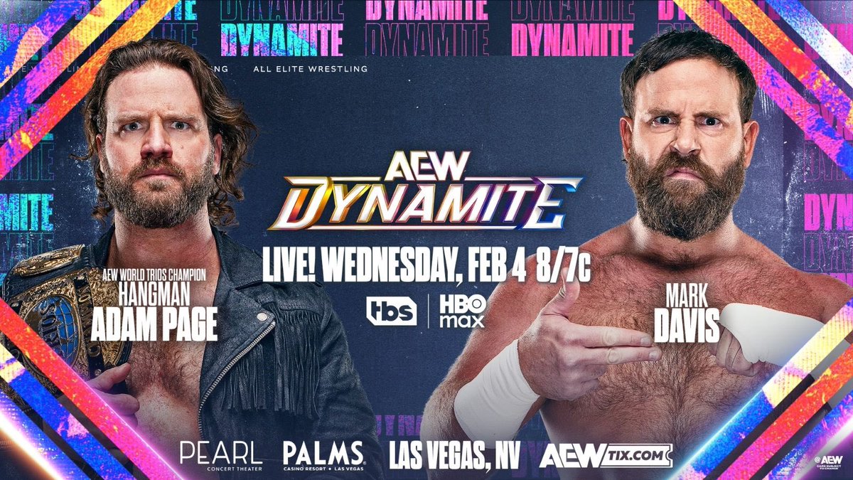 ProWrestlingPST's tweet photo. Mark Davis is coming off a huge loss for the #AEW World Tag Team Championship, where he also lost his tag team partner to injury. Can Hangman survive an angry Davis?

#AEWDynamite IGNITE for 2/4/26 (Omega vs. El Ídolo) https://t.co/0Yt1z7eYNK https://t.co/0hADHrkgKQ