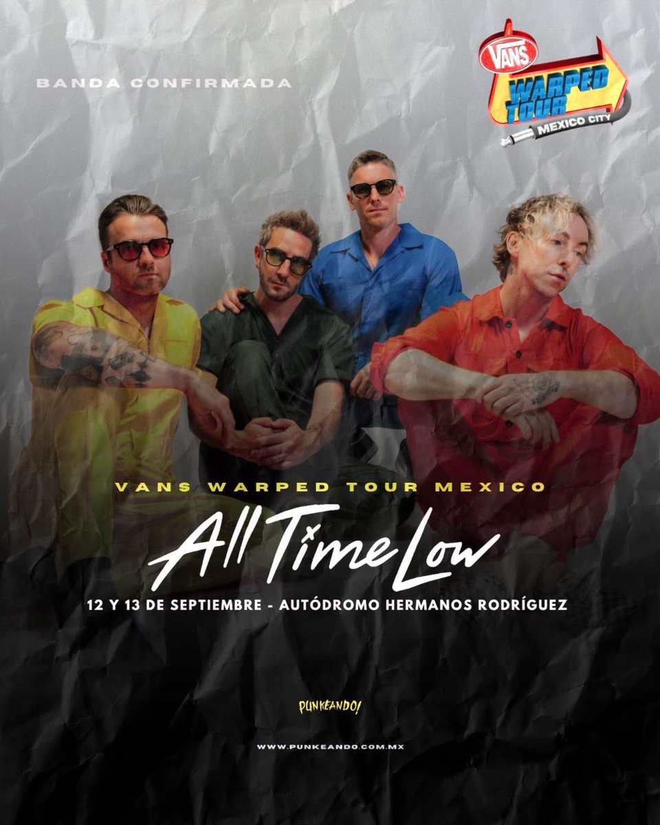 El lineup del Vans Warped Tour MX sigue creciendo y confirma a All Time Low como uno de los nuevos actos de esta edición.