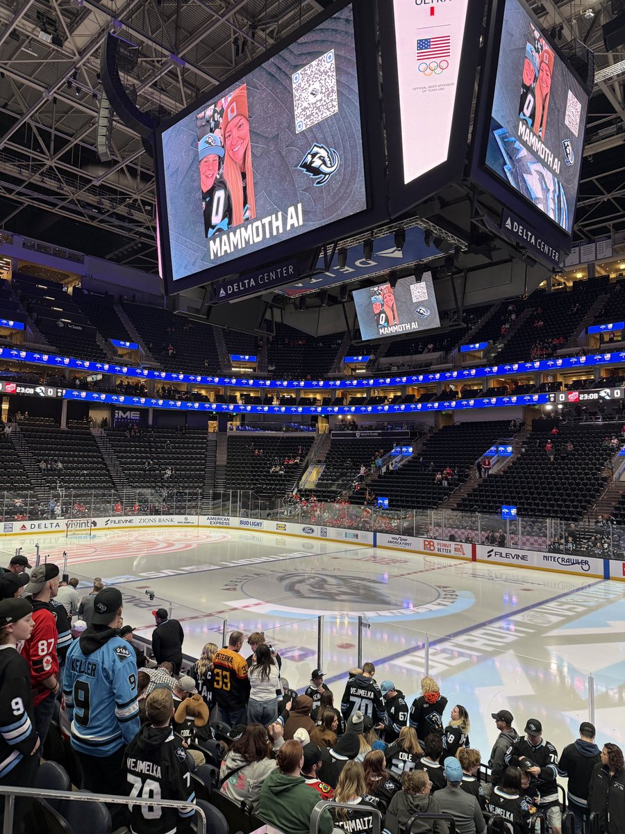 bclovelace2's tweet photo. Thanks so much @RyanQualtrics for the tickets! Best possible way to spend our first @utahmammoth game together. Excited to attend many more! #tusksup https://t.co/OsbpXJanCm