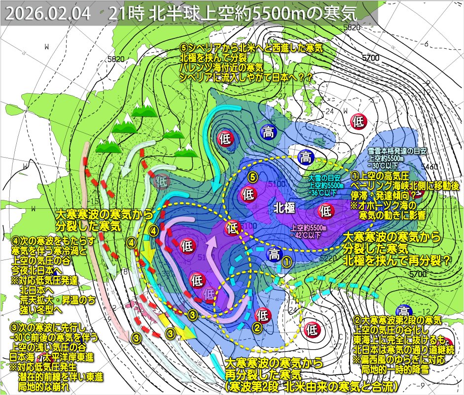 最終画面を静止画で。 オマケで‐30℃前後の寒気を運ぶ天山山脈北側由来
