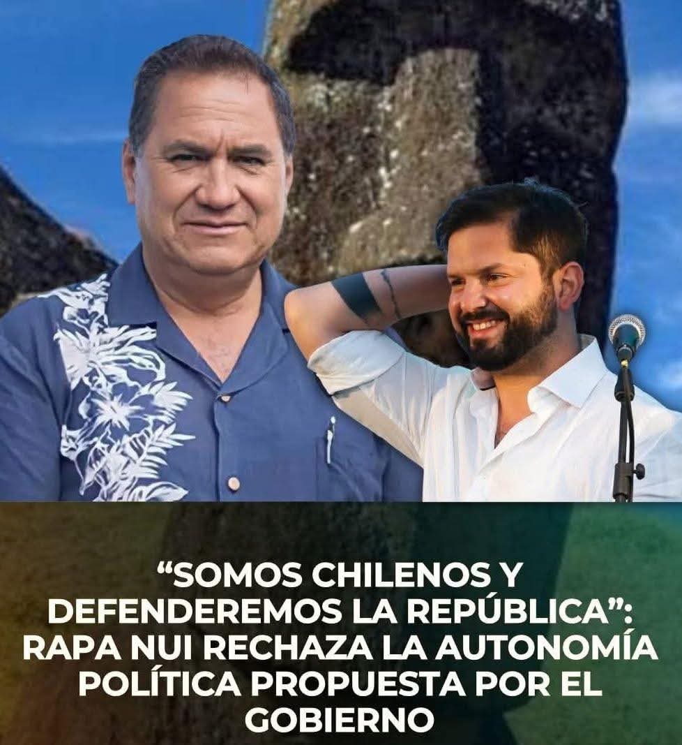 Cata_xlo_unico's tweet photo. 🚨FRACASA INICIATIVA DE GABRIEL BORIC DE CREAR UN TERRITORIO AUTONOMO EN RAPA NUI

Fue contundente el rechazo 
🌶Lo de crear territorios autónomos estaba en la Constitución rechazada por 62% de chilenos 
🌶Ahora el 87% de Rapa Nui rechazo separarse de Chile. Idea de Gabriel Boric https://t.co/32qIW0Le26