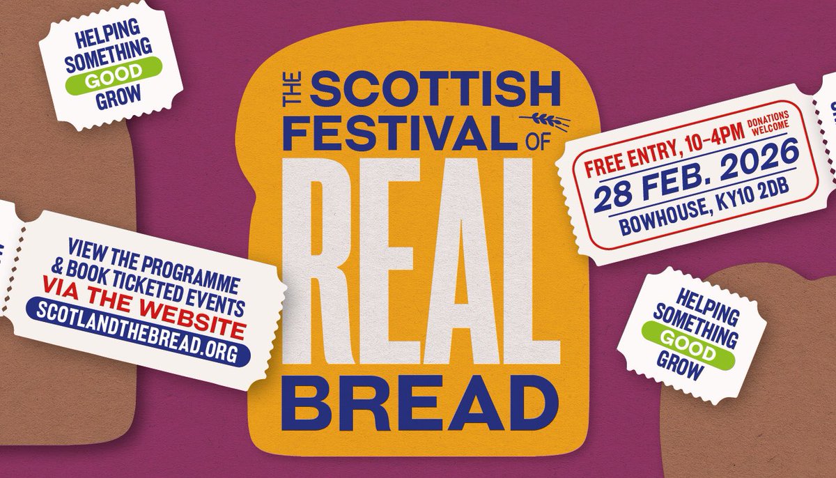 EdinBakersTrust's tweet photo. Scotland’s only festival dedicated entirely to Real Bread returns to Bowhouse in Fife on Saturday 28th February! The festival is organised by award-winning local charity Scotland The Bread and Scottish Food Guide. https://t.co/A8PLgkgB9x https://t.co/UtMLkU6p7t