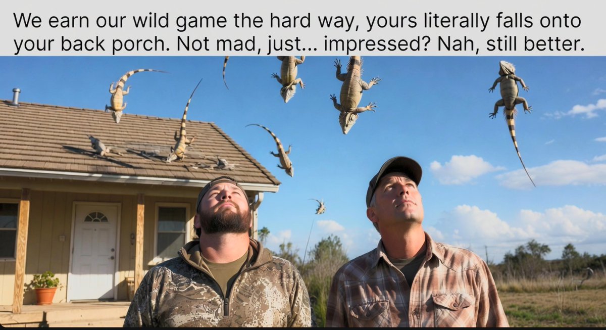 BroncoBeaver's tweet photo. Idaho hunters watching like: "We earn our wild game the hard way, yours literally falls onto your back porch. Not mad, just... impressed? Nah, still better." https://t.co/d8RFFsLNuM