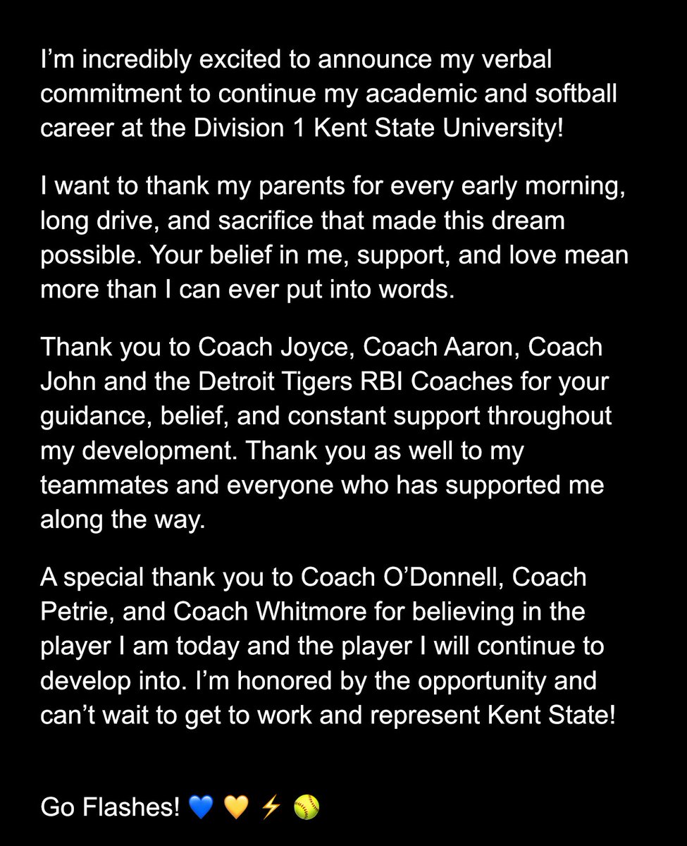 SashaWalker2027's tweet photo. So excited for this opportunity Go Flashes 💛💙⚡️🥎
@Jess_Odonnell88 @Coach_PetrieSB @whitmorealex8 @KentStSoftball 
#GoFlashes https://t.co/BSllLwHnYi