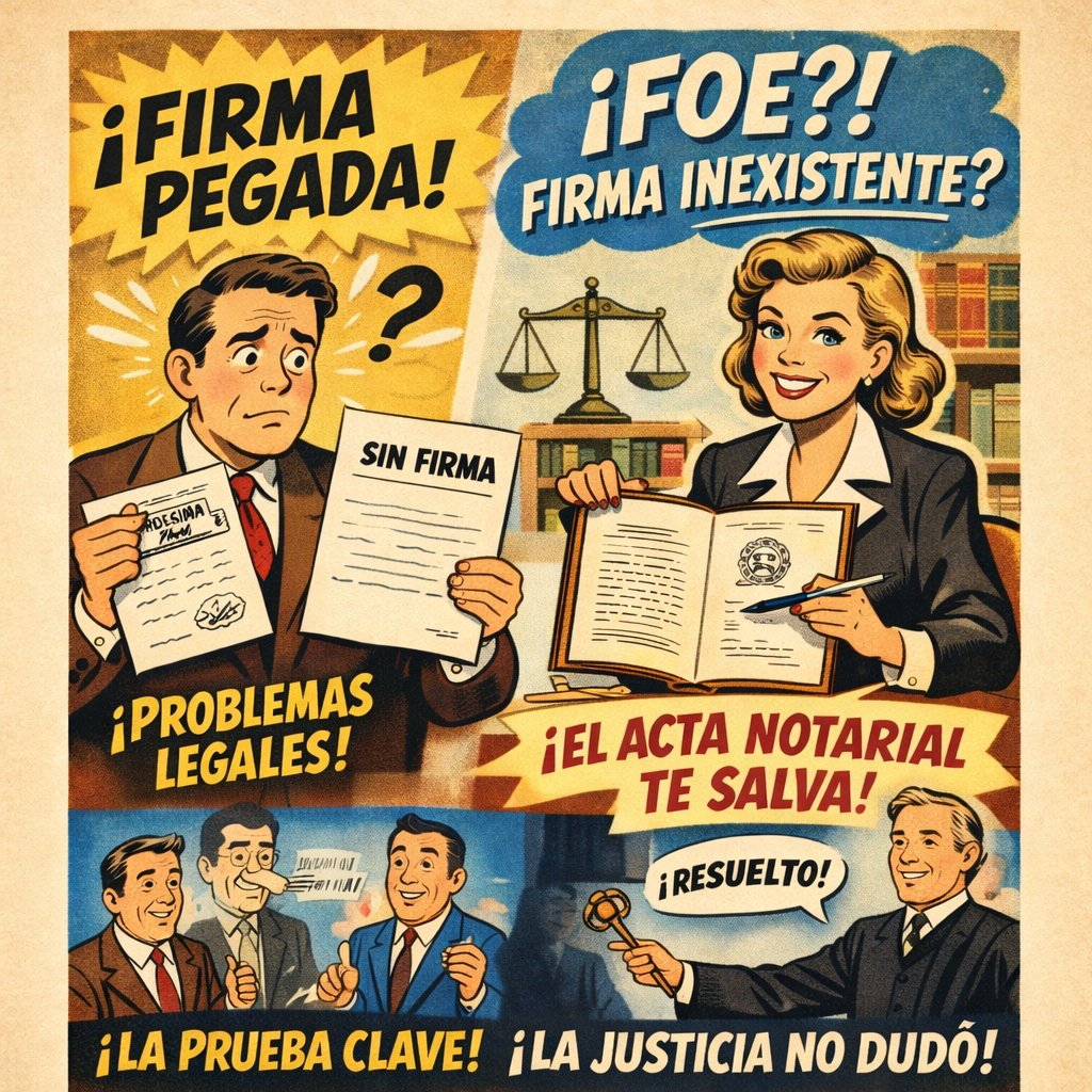 Firma pegada y FOE (aka: firma inexistente? Te salva las papas el acta notarial)

Una resolución súper interesante de la justicia nacional, que analiza la diferencia entre ambas y rechaza el planteo de inexistencia, apoyándose fundamentalmente en el acta notarial que se aportó.