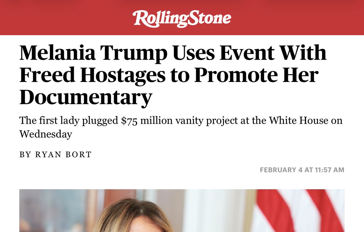 White House Holds Event Promoting Melania Trump’s $75 million Schlockumentary, Gives Freed Hostages Free Tickets
Trump jokes with hostages, how much longer they were held than her 22 days “an absolute hostage of th camera!”