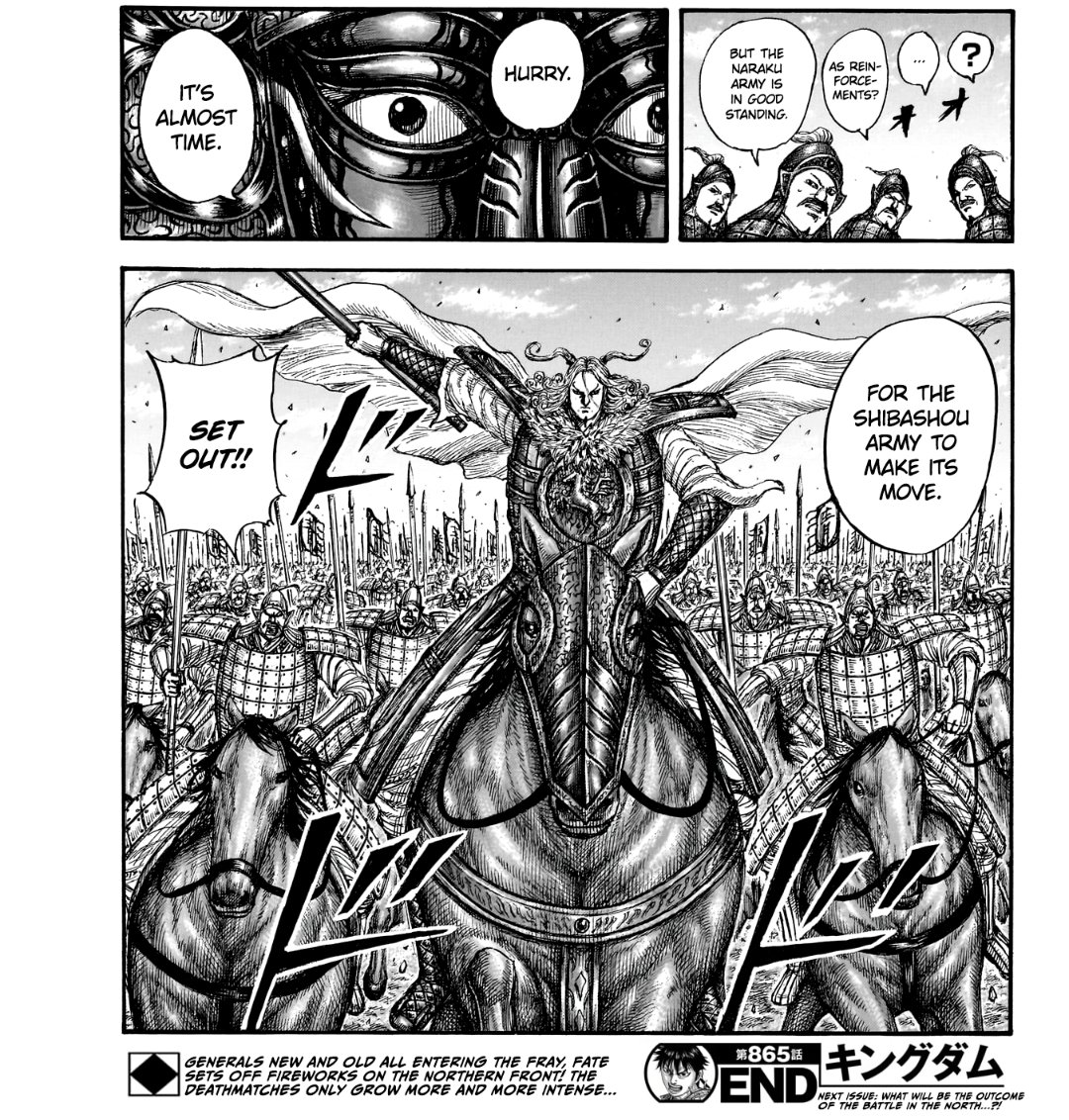 TheLazerblazer_'s tweet photo. Ousen correctly predicting when the Shibashou Army will move out just tells me already that Ousen has thought of every possibility in this battle. Revenge for Hango has already started. #KINGDOM865 https://t.co/Ad84hZ2h7b