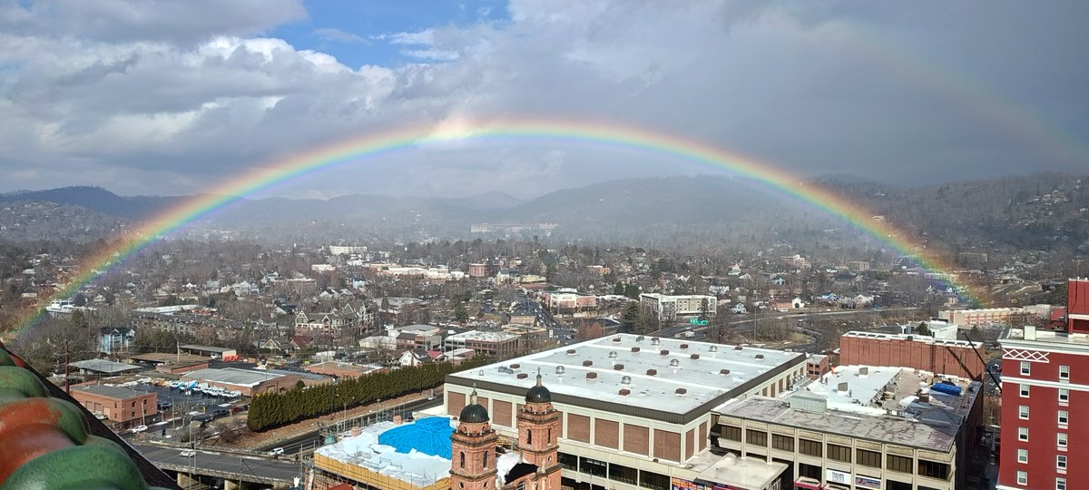 WLOS_13's tweet photo. Did you see it? 🌈 News 13 viewers sent in pictures of a bright, beautiful rainbow that appeared over parts of western North Carolina today. 
Send in your pictures here: https://t.co/mYPT9c8yYN
(Photos: Eloise Brinson, Kate Hunter, Greg Fisher, Ed Kaufmann) https://t.co/tJoe3875C1