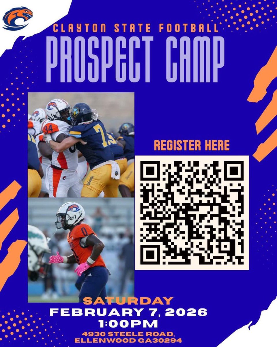 jacorey_jack22's tweet photo. Looking forward to be attending Clayton State Football Prospect Camp this weekend 💪🏾 https://t.co/Cbdf2FSked