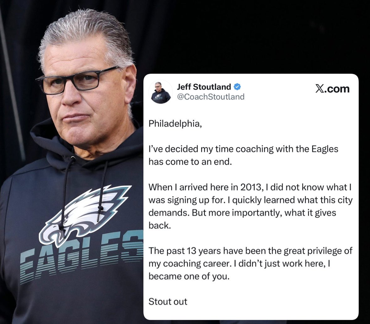 Legendary Eagles OL Coach Jeff Stoutland announced he’s done coaching the #Eagles