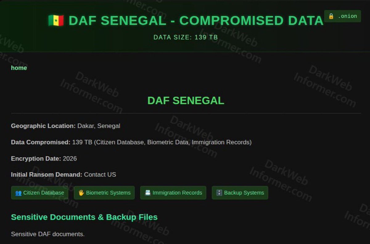Un expert pour parler des risques des 139 TB de données de la DAF du Sénégal dans le darkweb 😳