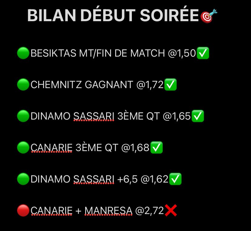 BILAN DE NOTRE DÉBUT DE SOIRÉE FULL PUBLIC🎁💰

Je vous ai posté un fun à 10 en public sur mon canal avec tout mes choix de ce soir et 2 confiances dans le groupe privé🫡

t.me/+RIRxeqNw8MgyN…🎯