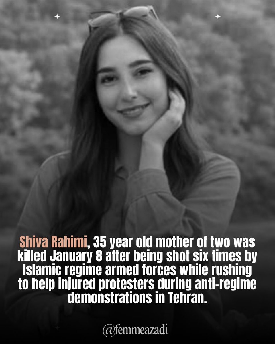 Shiva Rahimi, mère de deux enfants, âgée de 35 ans, a été tuée le 8 janvier après avoir reçu six balles tirées par les forces de répression du régime islamique, alors qu’elle accourait pour porter secours à des manifestants blessés lors des manifestations anti-régime à Téhéran.