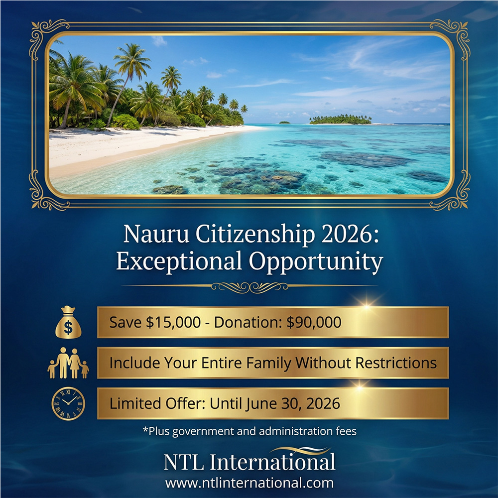 ielbitar's tweet photo. 🌴 NAURU CITIZENSHIP: Limited Time Exceptional Offer
Save $15,000 on your path to Nauru citizenship through our exclusive 2026 promotion.
Investment Threshold: $90,000 donation option (reduced from $105,000) Family Inclusion: Entire family eligible without restrictions
 Deadline: June 30, 2026
Program Benefits:✅ Full citizenship rights with Pacific passport ✅ Visa-free/visa-on-arrival access to key jurisdictions ✅ Zero residency requirements ✅ Multi-generational family inclusion ✅ No language or interview requirements
Eligible Family Members:
Main applicant and spouse
Dependent children (all ages)
Dependent parents and grandparents (55+)
Siblings under specific criteria
2026 Regulatory Framework:Nauru's citizenship program operates under strict compliance standards with enhanced due diligence protocols and direct government oversight.
*Government processing fees and due diligence costs apply separately.
Why NTL International?As a Government-Authorized Agent since 1994, we provide:

Full regulatory compliance
Direct government submissions
Professional due diligence management
End-to-end application support across 20+ jurisdictions

📋 Full Regulatory Details: https://t.co/gacYPbtA4C
⏰ Act Now: Offer expires June 30, 2026
📧 Contact: info@ntlinternational.com🌐 https://t.co/moYer8Zi1n
#NauruCitizenship #CBI #SecondCitizenship #PacificPassport #InvestmentMigration #GlobalMobility #NTLInternational #CitizenshipByInvestment