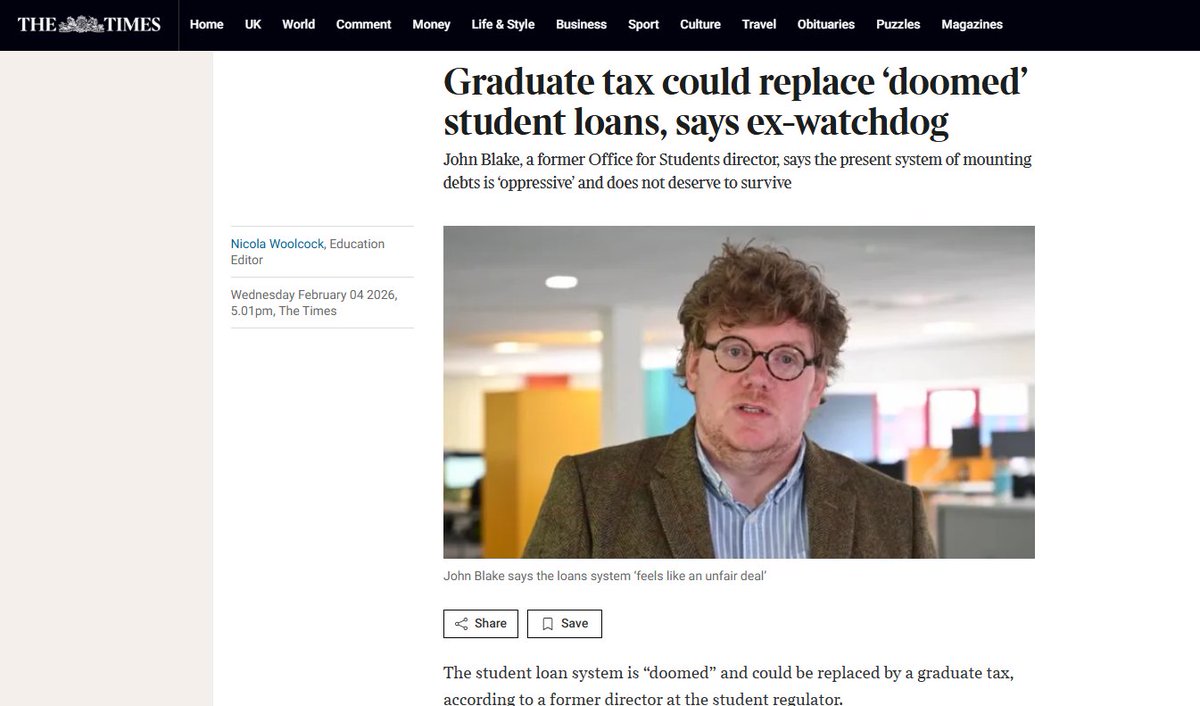 AscendedYield's tweet photo. If university delivered what it promises young people, namely a path to higher pay over their working lives, we would not need a graduate tax. The entire tax system is already progressive. Graduates who outearn non-graduates pay more in income tax and national insurance over their careers and draw less from the state in unemployment benefits and other support. 

The fact that a graduate tax is even being discussed is an admission that the degree is not delivering the earnings premium that justifies its cost.
