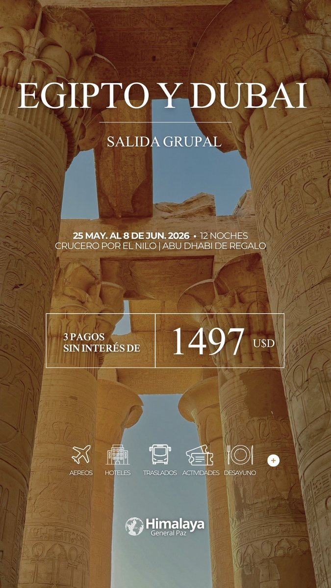 ThomasZurdo2's tweet photo. @jowifromdablock Si viajan con Himalaya por apenas mas se van a Egipto y Dubai 15 dias con todo incluido… encima en 3 pagos! https://t.co/SHAmkynZ4d