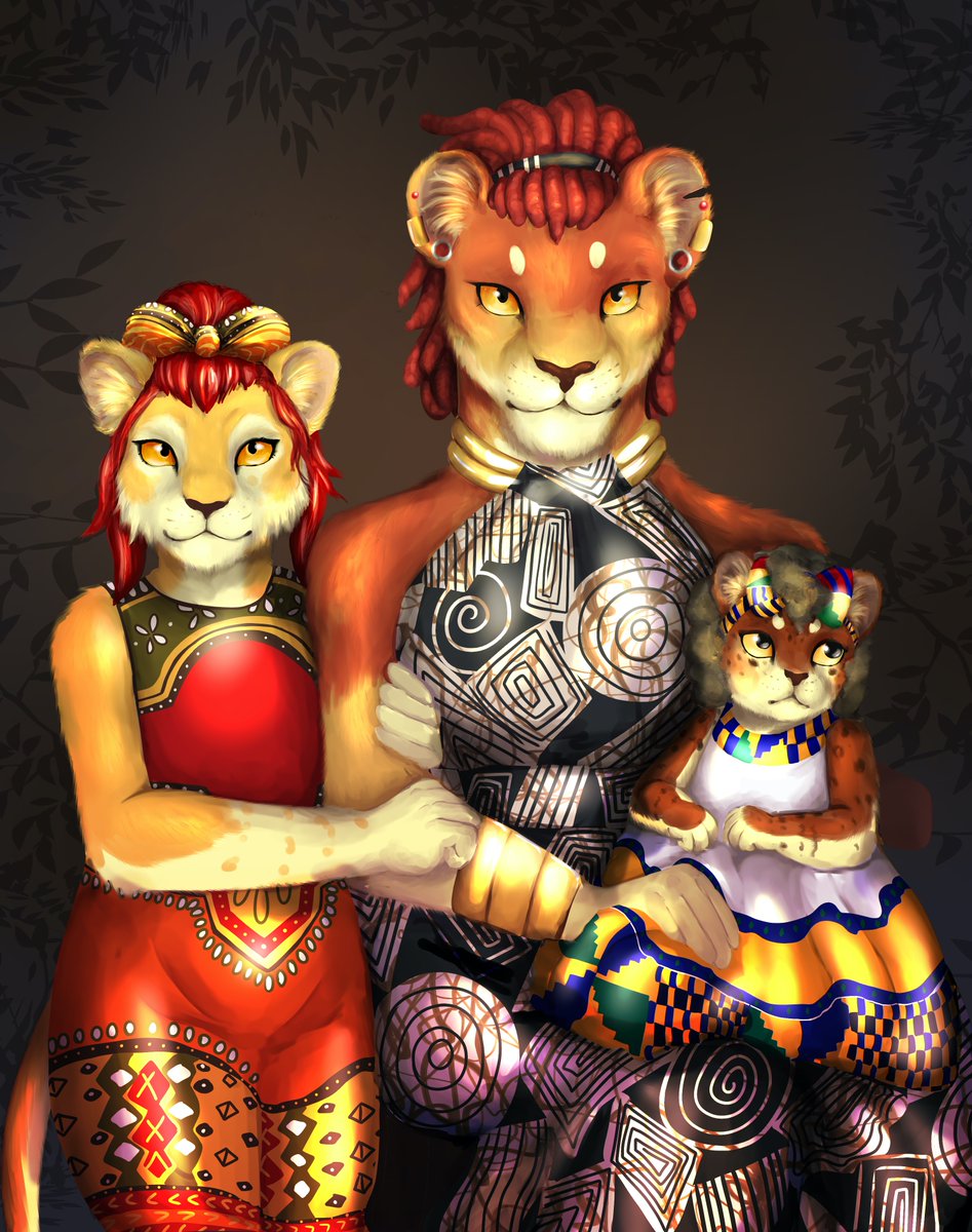 Family portrait of my dnd OC Naliaka with her treasured kiddos ❤️