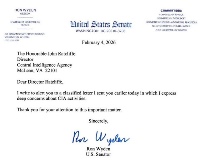 TheWarMonitor's tweet image. Sen. Ron Wyden sent a letter to CIA Director John Ratcliffe raising serious concerns about classified CIA activities. It comes amid reports the administration sat for months on an explosive whistleblower complaint involving Tulsi Gabbard.
