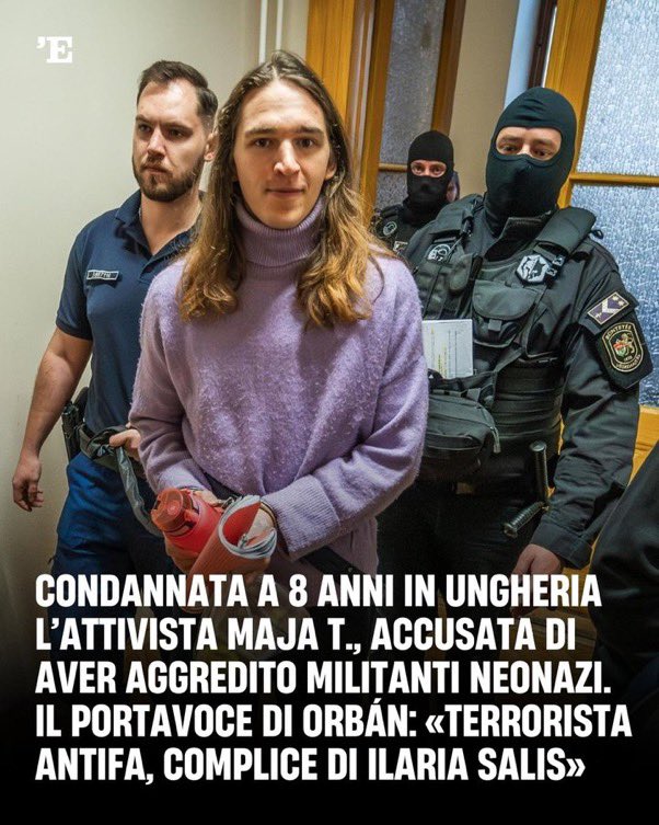 Una nuova accusa assurda senza prove.

Che poi, se fosse vero, sarebbero due eroine.

#antifa
#MajaT 
#Salis
#Ungheria