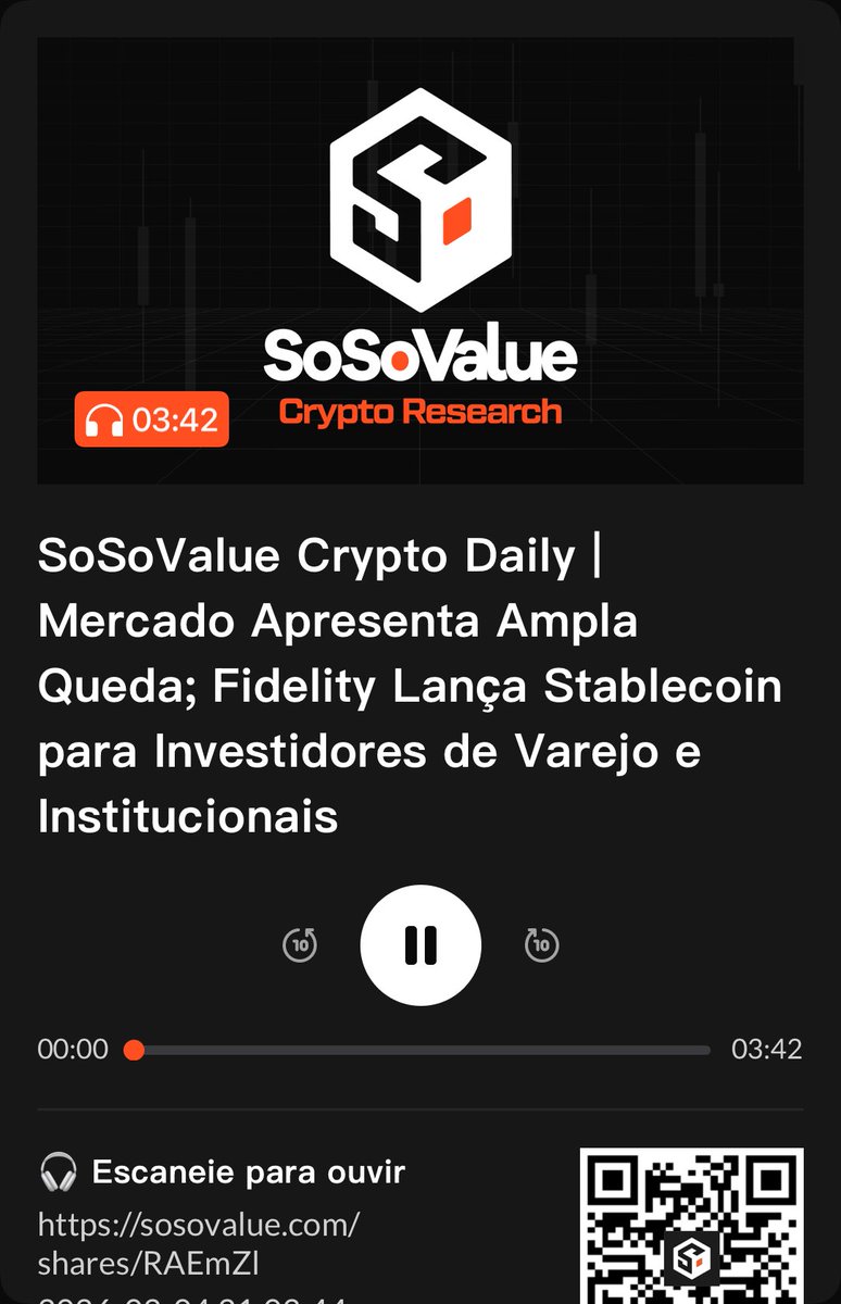 SoSoValue Crypto Daily | Mercado Apresenta Ampla Queda; Fidelity Lança Stablecoin para Investidores de Varejo e Institucionais
🎧 Toque para ouvir｜Tendências e drivers do mercado: sosovalue.com/shares/RAEmZl
