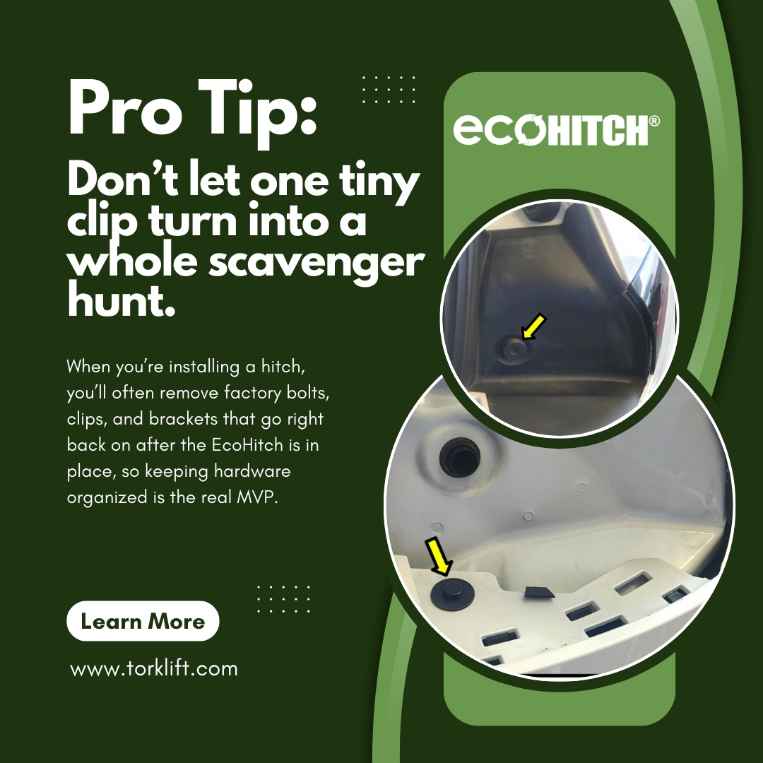 EcoHitch's tweet image. Pro Tip: When installing a hitch, treat every bolt/clip like it’s the bolt/clip.

Lay hardware out in order (or drop it in a labeled bag/cup) so reassembly is fast and nothing “mysteriously” goes missing.

#EcoHitch #ProTip #DIYTips #HitchInstall #GarageLife #TowSafe