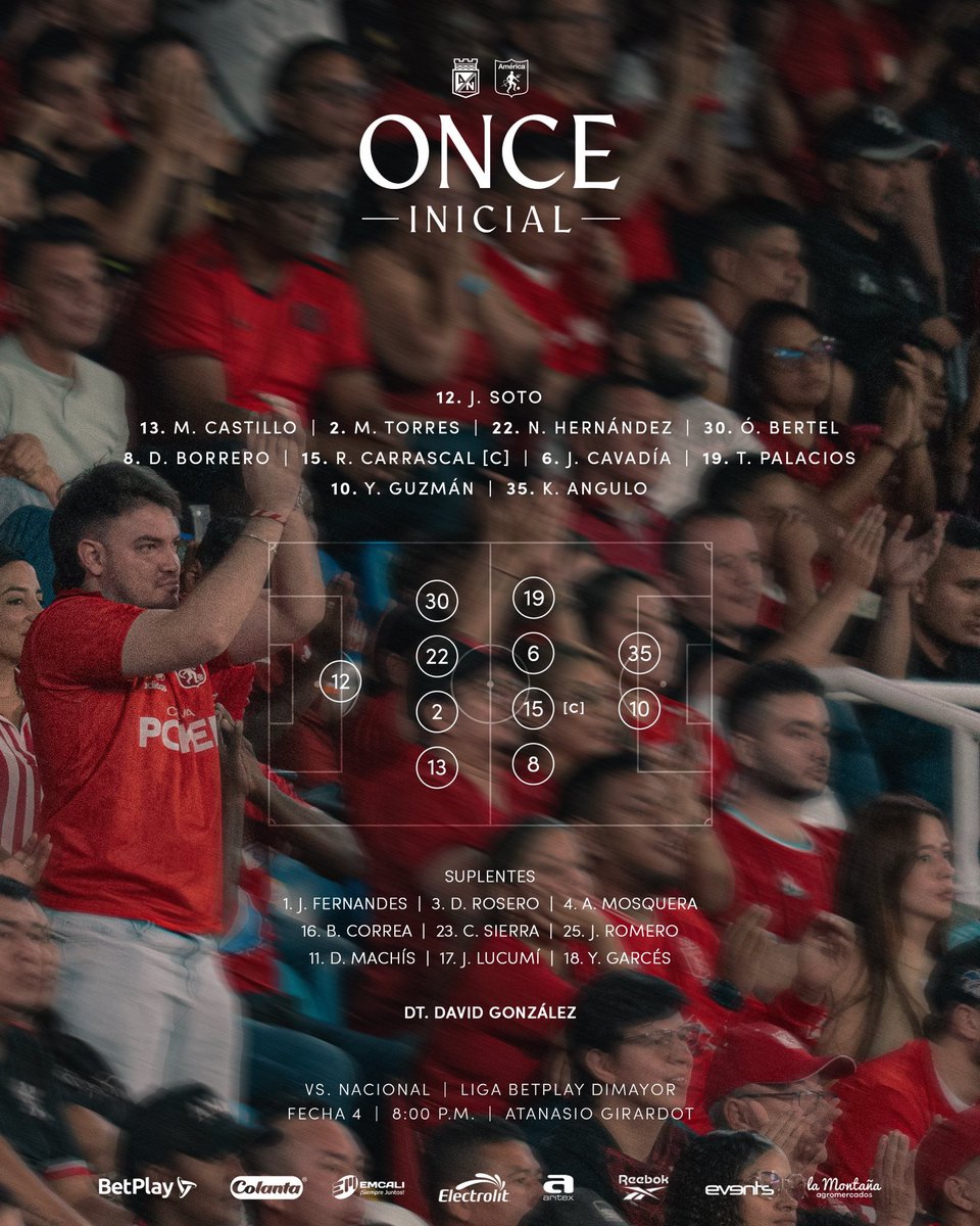 🚨 José Cavadía y Kevin Angulo en el XI titular.

¡Vamos <a href="/AmericadeCali/">América de Cali</a> ! 🙏❤️