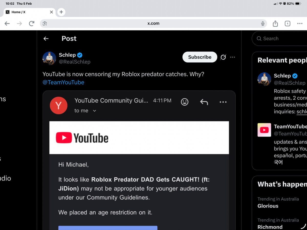 This is why I am skeptical of Schlep.  If he was truely about child safety why wouldn’t he mark his videos as “not suitable for children” why would he complain when YouTube marks it as not for kids?