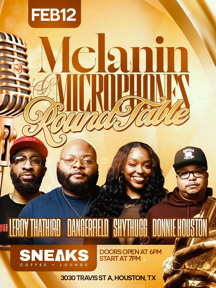 ShyThugg's tweet photo. ShyThugg is everywhere! Catch me alongside Donnie Houston, Dangerfield Media, &amp; Leroy ThaThird for the Melanin &amp; Microphones Round Table. 

Next week, 2/12 at Sneaks 🫶🏾 https://t.co/9UgfzERxAP