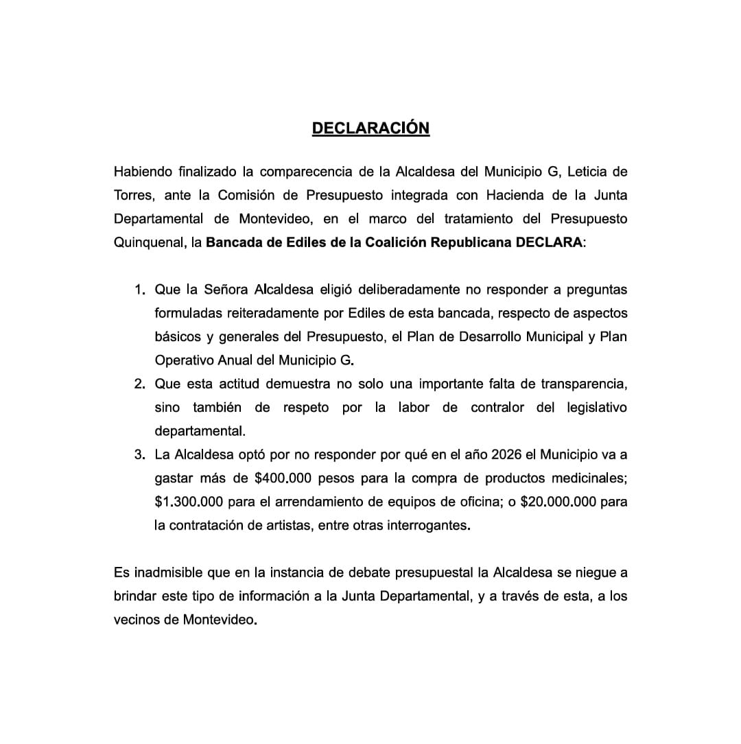 Hoy compareció en la Junta Deptal la alcaldesa del Municipio G Leticia de Torres para explicar cómo se utilizarán los recursos asignados en el Presupuesto quinquenal.

Se negó a responder a las preguntas que le hicimos sobre el destino de los más de $300 millones que va a