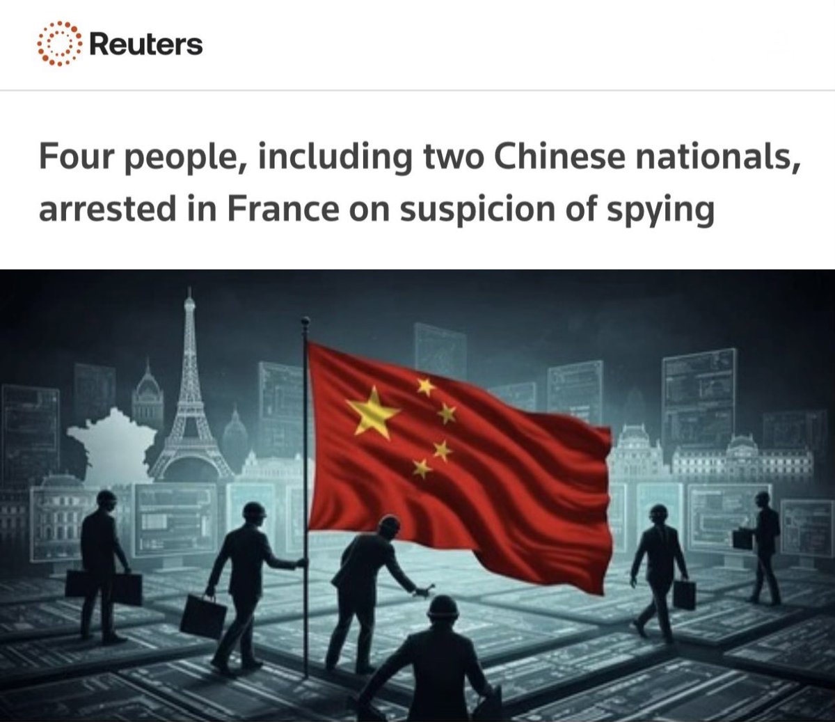 🚨🚨🚨 Another case of Chinese espionage in Europe: four people, including two 🇨🇳 nationals, were arrested in the Gironde region of France on Jan 31 for attempting to transmit military data to Beijing.

After four days in police custody, these four individuals were brought before