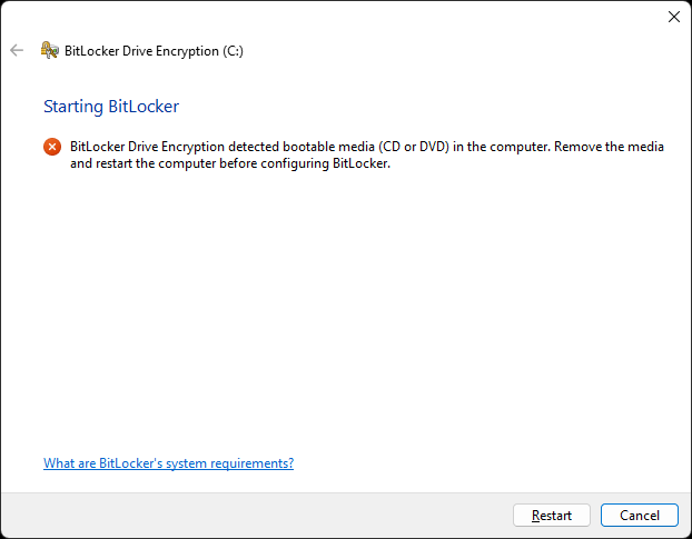 TIL BitLocker hates optical media. 💿😢