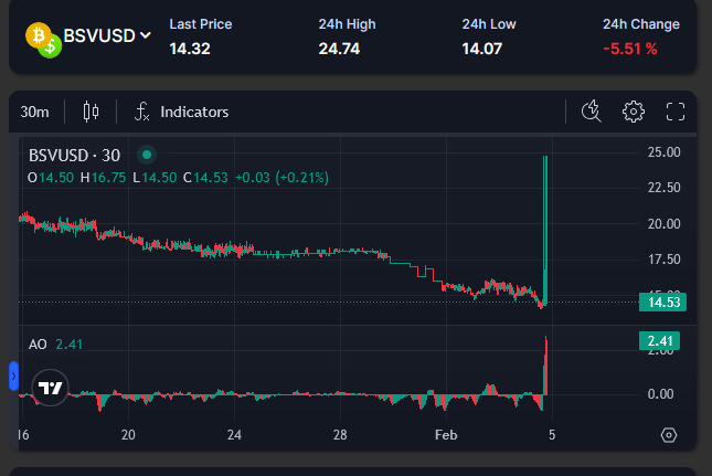 Some interesting candles on BSV/USD on Orange Gateway hitting $25. You can smell the short squeeze on the horizon as people find out about Epstein and BlockStream/Coinbase/Core

exchange.orangegateway.com/exchange