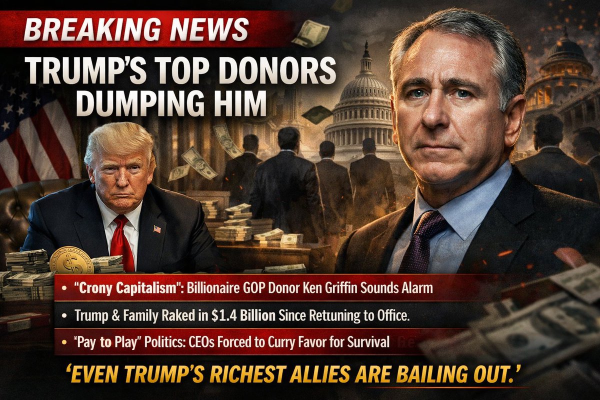 SkylineReport's tweet image. 🚨 BREAKING NEWS 🚨

Even Trump’s own billionaire donors are bailing.

Ken Griffin, one of the GOP’s biggest megadonors and a man who voted for Trump, just detonated a public warning that the second Trump administration is sliding into open crony capitalism.

At a Wall Street…