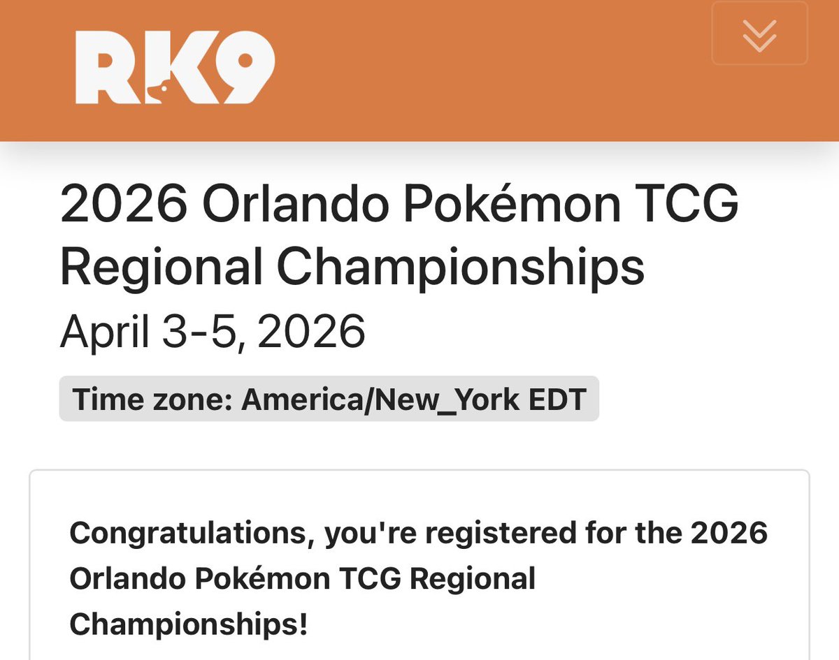 Registered for Orlando regionals! It’s my first Pokemon TCG regionals, so I can’t wait to go